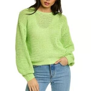 ALC Laney Crochet Balloon Sleeve Crew Neck Sweater Pullover Green Womems M NWT
